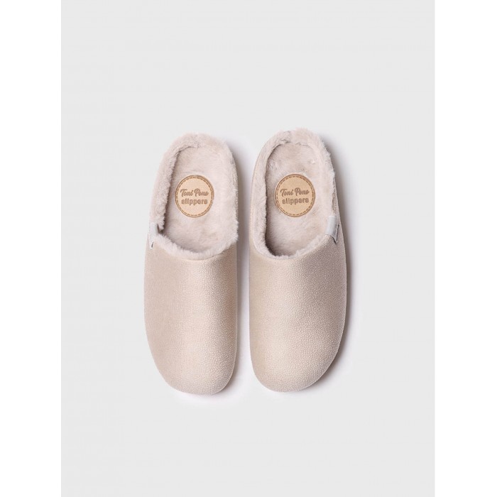Slipper Mosul. AW23 Calzado mujer candelascloset. Zapatilla de casa en tela y pelo sintético. Marca Toni Pons. Made in Spain.