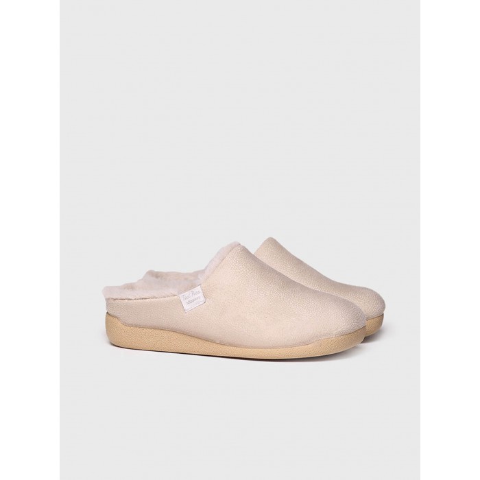 Slipper Mosul. AW23 Calzado mujer candelascloset. Zapatilla de casa en tela y pelo sintético. Marca Toni Pons. Made in Spain.