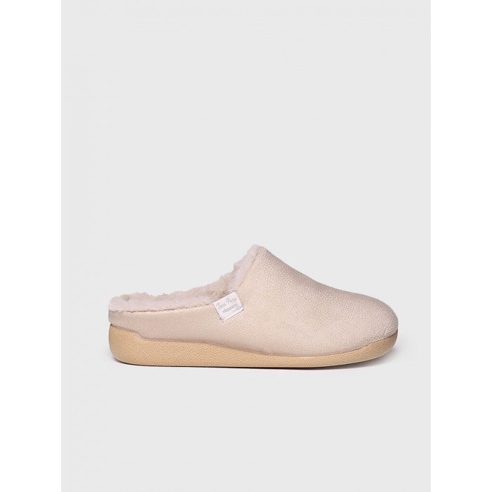 Slipper Mosul. AW23 Calzado mujer candelascloset. Zapatilla de casa en tela y pelo sintético. Marca Toni Pons. Made in Spain.
