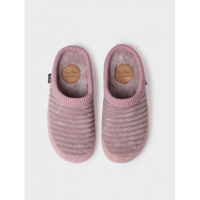 Slipper Malu. AW23 Calzado mujer candelascloset. Zapatilla de casa en fieltro y pelo sintético. Marca Toni Pons. Made in Spain.