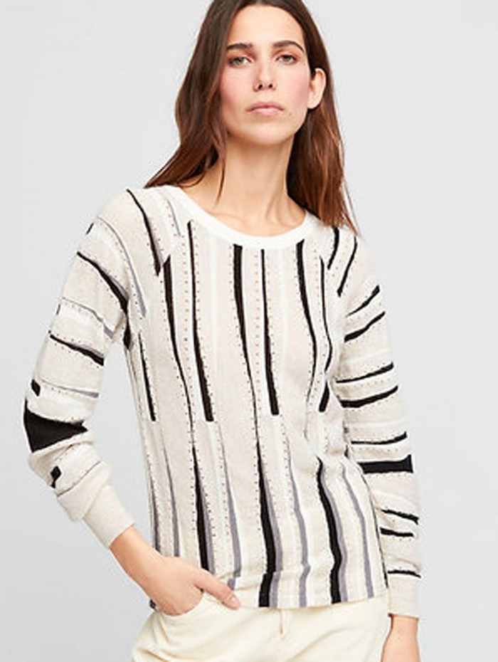 Jersey de punto fino Chelles. Colección AW23 Aldo Martins en candelascloset. Tejido estampado líneas tricolor para mujer.