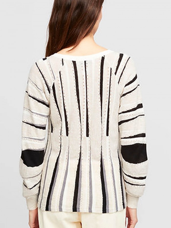 Jersey de punto fino Chelles. Colección AW23 Aldo Martins en candelascloset. Tejido estampado líneas tricolor para mujer. 2