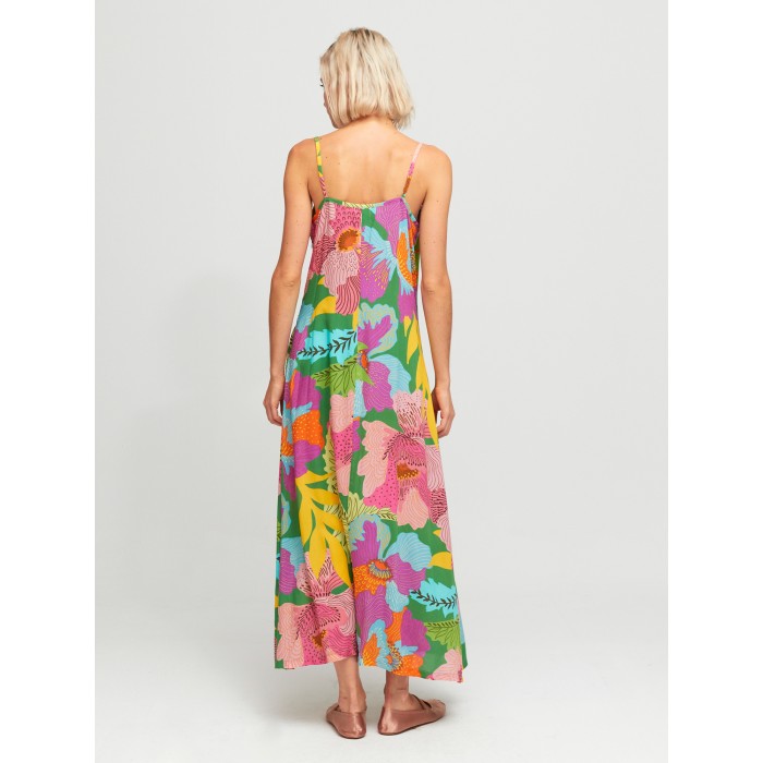 Vestido largo Celine. Colección SS24 Aldo Martins en candelascloset. Estampado floral multicolor en tirantes finos para mujer.