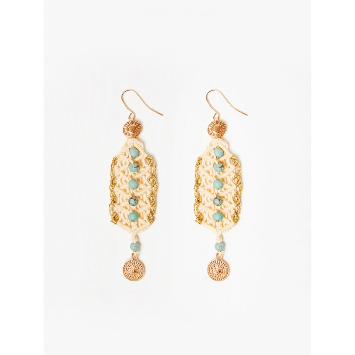 Pendientes colgantes de mujer Kant. Accesorios SS24 NKN Nekane en candelascloset. Cuerda trenzada, abalorios y piezas metálicas.