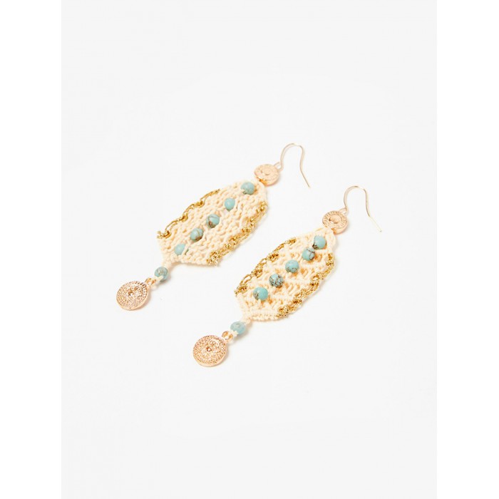 Pendientes colgantes de mujer Kant. Accesorios SS24 NKN Nekane en candelascloset. Cuerda trenzada, abalorios y piezas metálicas.