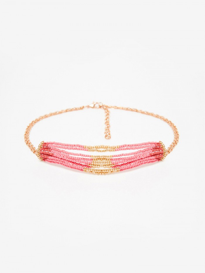 Choker de mujer Antonella. Accesorios SS24 NKN Nekane en candelascloset. Metálico con abalorios multicolor rosa y dorado.