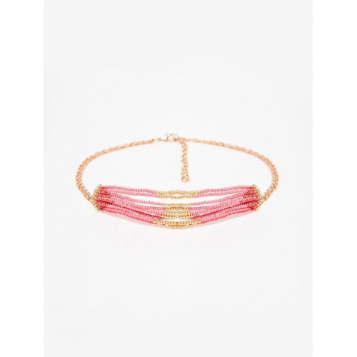 Choker de mujer Antonella. Accesorios SS24 NKN Nekane en candelascloset. Metálico con abalorios multicolor rosa y dorado.