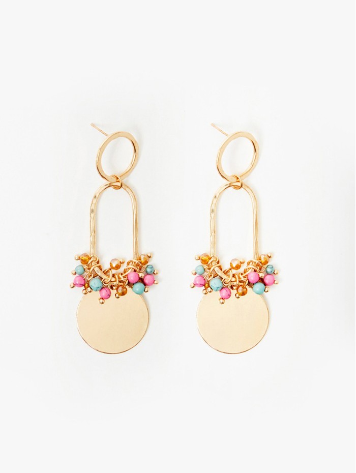 Pendientes colgantes de mujer Herman. Accesorios SS24 NKN Nekane en candelascloset. Eslabones y aplicación abalorios multicolor.