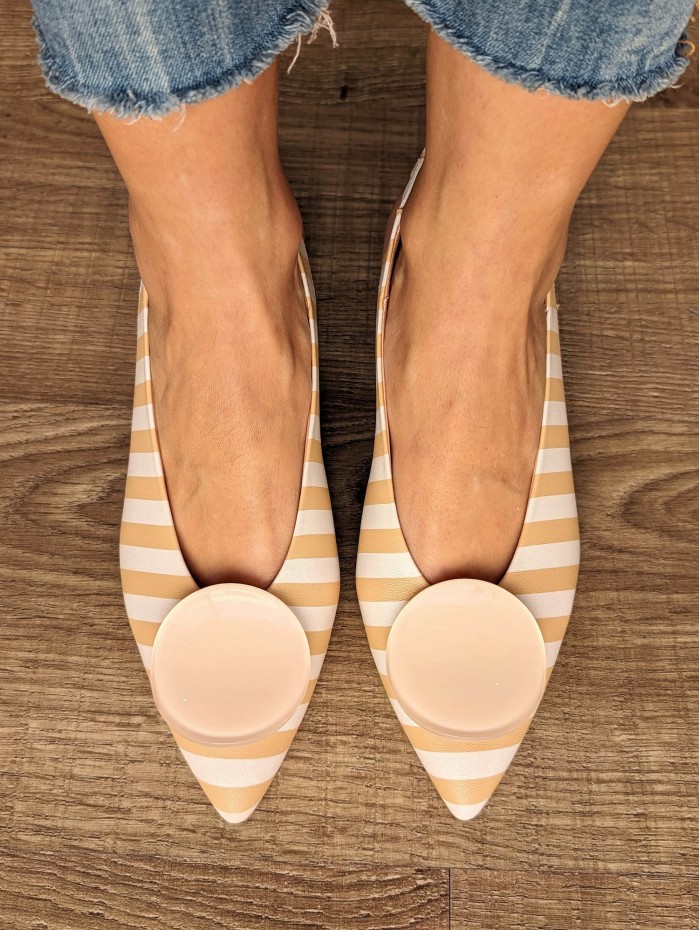 Salón destalonado de mujer Peach Stripes. Calzado SS24 en candelascloset. Piel estampado rayas. Tacón bajo. Made in Spain. 2