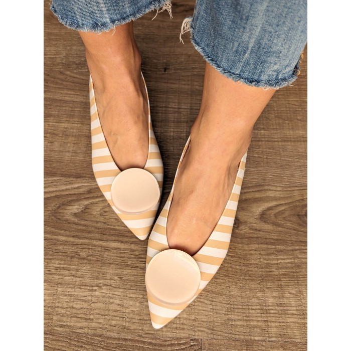 Salón destalonado de mujer Peach Stripes. Calzado SS24 en candelascloset. Piel estampado rayas. Tacón bajo. Made in Spain.