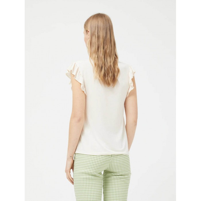 Top de mujer Voila. Colección SS24 Compañía Fantástica en candelascloset. Color crudo, escote pico y manga corta con volantes.