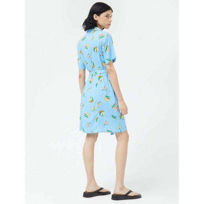 Vestido corto camisero mujer Bananas. Colección SS24 Compañía Fantástica en candelascloset. Tejido celeste con estampado.