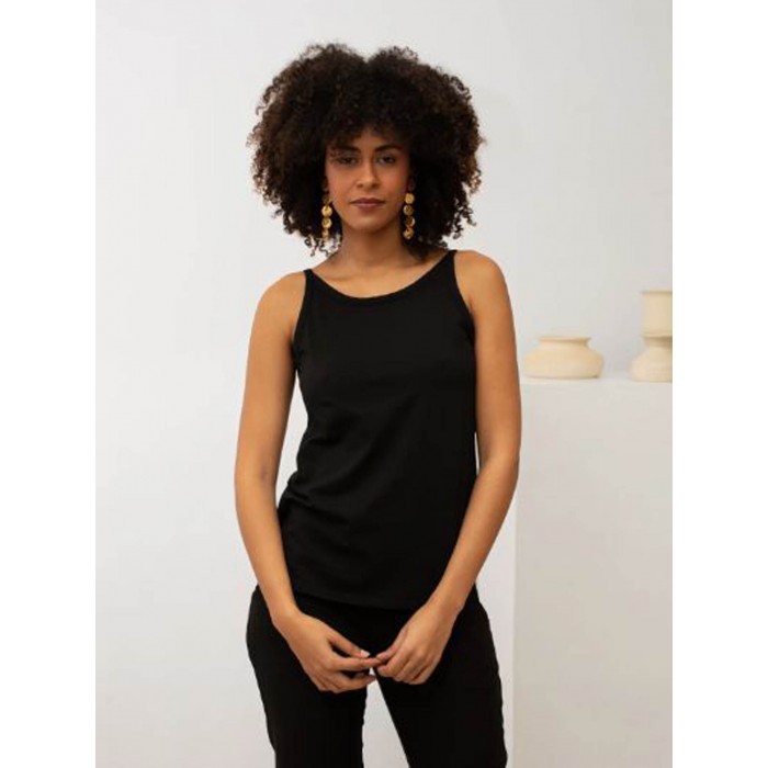 Top de mujer Sunny. Colección SS24 Poems BCN en candelascloset. Tejido algodón color negro y tirantes. Escote en V.