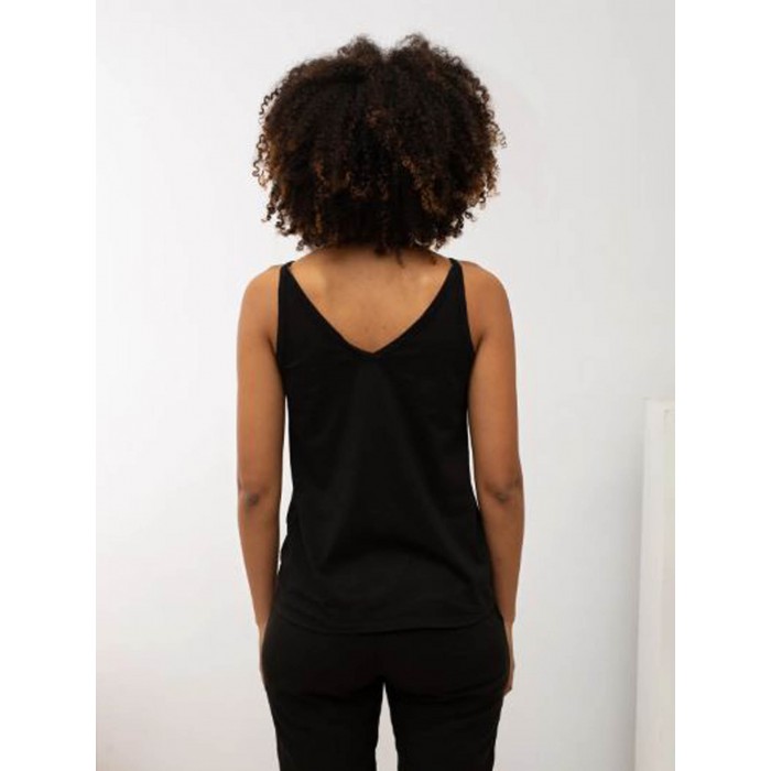 Top de mujer Sunny. Colección SS24 Poems BCN en candelascloset. Tejido algodón color negro y tirantes. Escote en V.