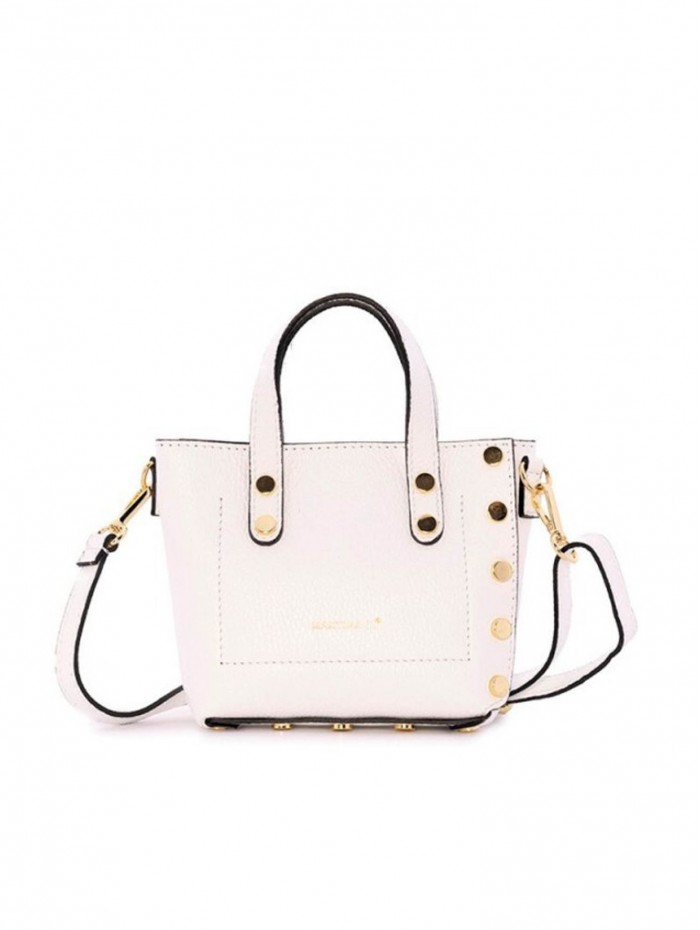 Bolso de mujer Vera. Accesorios SS24 Cuplé en candelascloset. Piel blanco. Asas cortas y larga. Botones dorados. Made in Spain.