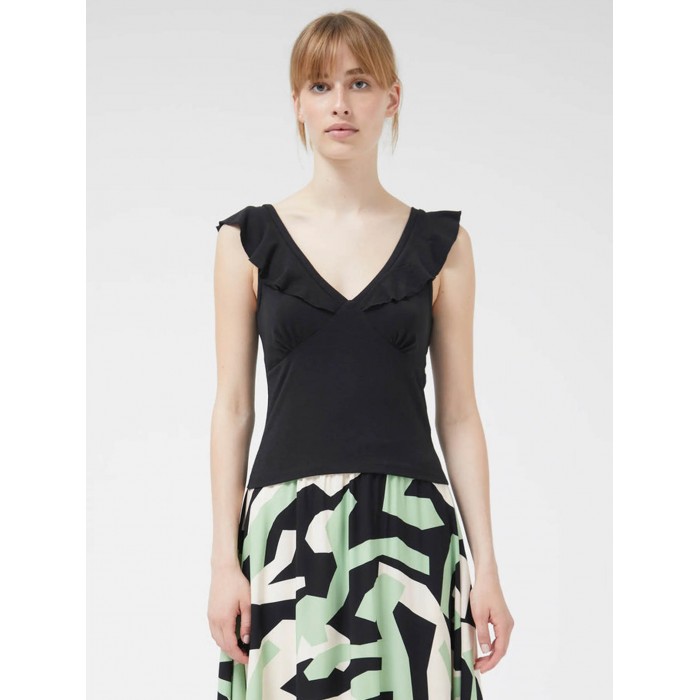 Top mujer Koko. Colección SS24 Compañía Fantástica en candelascloset. Color negro, tirantes con volantes y escote V.