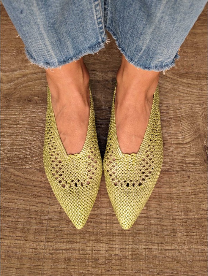 Bailarinas Sais Lima. SS24 Calzado mujer candelascloset. Bailarina de rafia trenzada platino con puntera fina. Made in Spain. 2