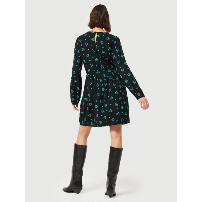 Vestido corto mujer Coeur. Colección AW24 Compañía Fantástica en candelascloset. Negro con estampado gráfico corazones verdes.