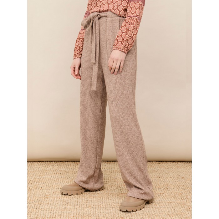 Pantalón Mima Nüd by Nekane en shop candelascloset. Tejido en canalé y cinta doble lazada para mujer.