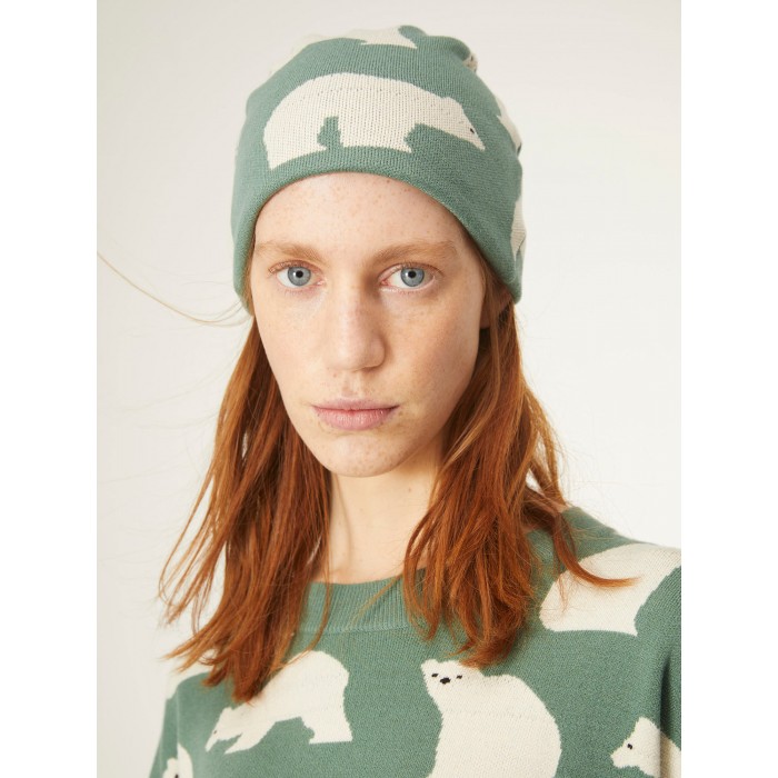 Gorro Bear Compañía Fantástica en candelascloset. Accesorio de punto fino con estampado animal de osos polares para mujer.