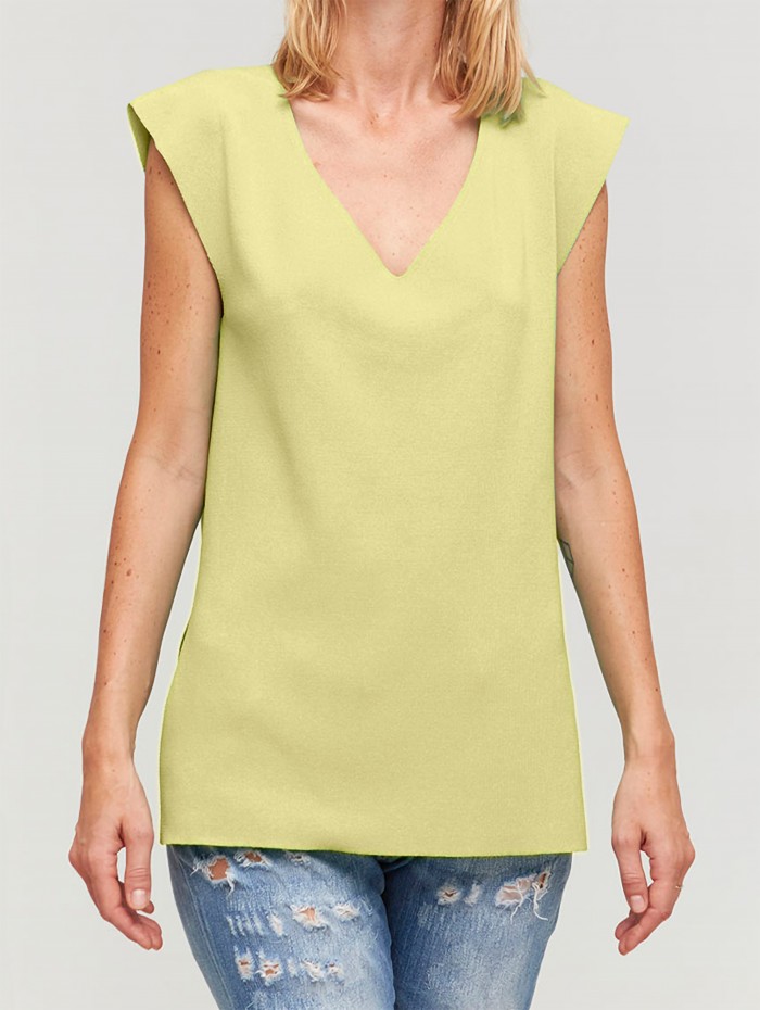 Top Ore lima. Colección SS23 Aldomartins en candelascloset. Tejido mezcla color lima, manga corta y escote pico para mujer. 2