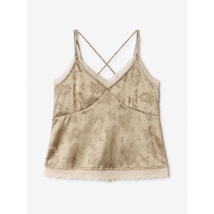 Top lencero Niobe. Colección SS23 NKN Nekane candelascloset. Top de raso con tirantes cruzados y encaje en el bajo y escote.