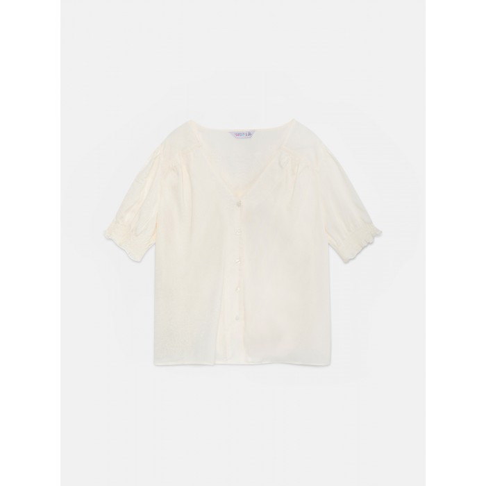 Blusa de manga corta. Colección SS23 Compañía Fantástica en candelascloset. Color blanco con manga corta abullonada