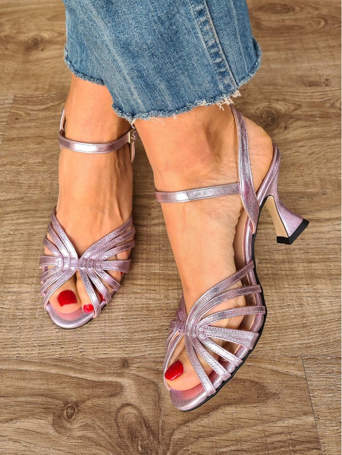 Sandalia Lava. SS23 Calzado mujer candelascloset, marca Marian. Sandalias de piel metalizadas y tacón triangular. Made in Spain
