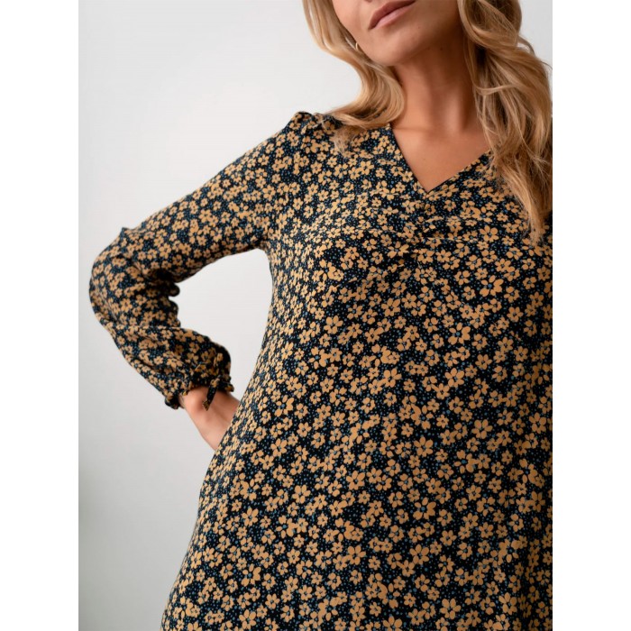 Vestido corto mujer Jade. Colección AW23 Poems Bcn en candelascloset. Tejido estampado floral, manga larga y detalle en puños.