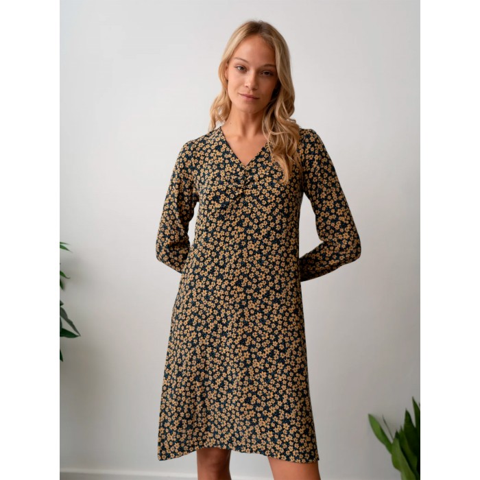 Vestido corto mujer Jade. Colección AW23 Poems Bcn en candelascloset. Tejido estampado floral, manga larga y detalle en puños.